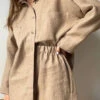 Plus Size Khaki Peter Pan Collar Shirt And Shorts Two Piece Set Spring LY1942