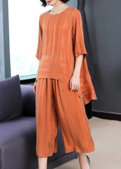 Plus Size Orange O-Neck Patchwork Silk Two Piece Set Women Clothing Summer LY8183 -Ada Fashion Plus Size Orange O Neck Patchwork Silk Two Piece Set Women Clothing Summer2 93a7d441 3e60 4f4d 9fb0 1158d41bcf6b