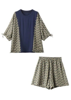 Plus Size Print Patchwork Nail Bead Chiffon T Shirt And Shorts Two Pieces Set Short Sleeve LY6200 -Ada Fashion Plus Size Print Patchwork Nail Bead Chiffon T Shirt And Shorts Two Pieces Set Short Sleeve5