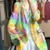 Plus Size Rainbow Tie Dye Linen UPF 50+ Coat Jacket Summer LY7233 -Ada Fashion Plus Size Rainbow Tie Dye Linen UPF 50 Coat Jacket Summer1