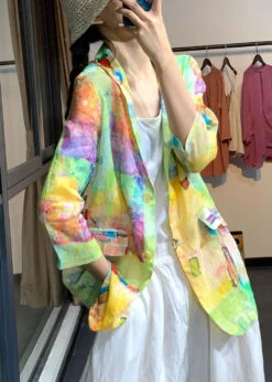 Plus Size Rainbow Tie Dye Linen UPF 50+ Coat Jacket Summer LY7233