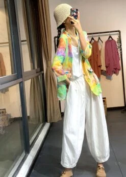 Plus Size Rainbow Tie Dye Linen UPF 50+ Coat Jacket Summer LY7233 -Ada Fashion Plus Size Rainbow Tie Dye Linen UPF 50 Coat Jacket Summer4