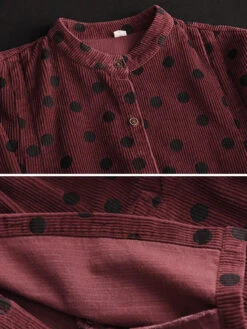 Croduroy Stand Collar Shirt Coat -Ada Fashion Plus Size Retro Dot Croduroy Stand Collar Shirt Coat Ada Fashion 178570864