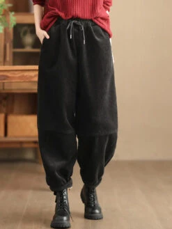 Women Solid Loose Fleece-lined Pants -Ada Fashion Plus Size Women Casual Solid Loose Fleece lined Pants Ada Fashion 178163455