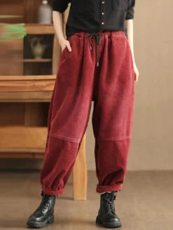 Women Solid Loose Fleece-lined Pants -Ada Fashion Plus Size Women Casual Solid Loose Fleece lined Pants Ada Fashion 178163858
