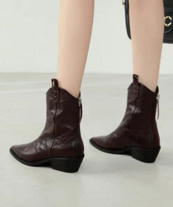 Italian Chunky Boots Coffee Sheepskin -Ada Fashion Pointed Toe Italian Chunky Boots Coffee Sheepskin Ada Fashion 173736135