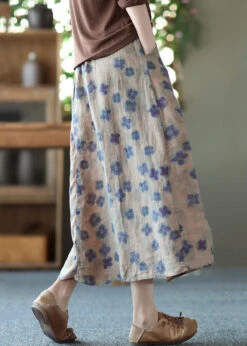 Purple Print Pockets Patchwork Linen Skirts Wrinkled Elastic Waist Summer LY6237 -Ada Fashion Purple Print Pockets Patchwork Linen Skirts Wrinkled Elastic Waist Summer3