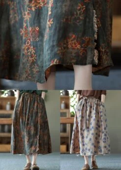 Purple Print Pockets Patchwork Linen Skirts Wrinkled Elastic Waist Summer LY6237 -Ada Fashion Purple Print Pockets Patchwork Linen Skirts Wrinkled Elastic Waist Summer5