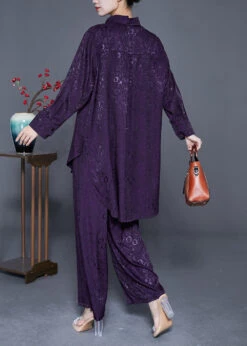 Purple Silk Two Piece Set Peter Pan Collar Low High Design Spring LY3623 -Ada Fashion Purple Silk Two Piece Set Peter Pan Collar Low High Design Spring4