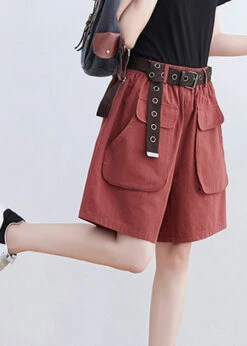 Red Pockets Elastic Waist Wide Leg Shorts LY6029 -Ada Fashion Red Pockets Elastic Waist Wide Leg Shorts3 0009760a 6679 4f44 ae55 3365090b93c3