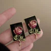 Regular Gold Sterling Silver Overgild Rose Drip Glaze Stud Earring KX1049