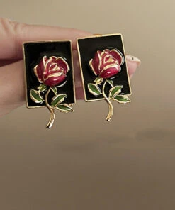 Regular Gold Sterling Silver Overgild Rose Drip Glaze Stud Earring KX1049 -Ada Fashion Regular Gold Sterling Silver Overgild Rose Drip glaze Stud Earring5