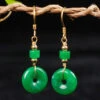 Regular Green Silver Overgild Jade Safety Buckle Drop Earrings TW1009 -Ada Fashion Regular Green Silver Overgild Jade Safety Buckle Drop Earrings1