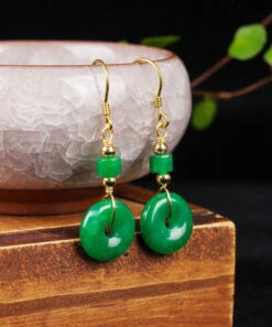 Regular Green Silver Overgild Jade Safety Buckle Drop Earrings TW1009 -Ada Fashion Regular Green Silver Overgild Jade Safety Buckle Drop Earrings3
