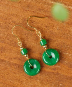 Regular Green Silver Overgild Jade Safety Buckle Drop Earrings TW1009 -Ada Fashion Regular Green Silver Overgild Jade Safety Buckle Drop Earrings4
