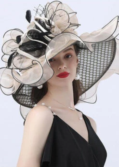 Retro Apricot Floral Decoration Mesh Tulle Floppy Sun Hat LC0468 -Ada Fashion Retro Apricot Floral Decoration Mesh Tulle Floppy Sun Hat2