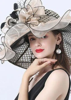 Retro Apricot Floral Decoration Mesh Tulle Floppy Sun Hat LC0468 -Ada Fashion Retro Apricot Floral Decoration Mesh Tulle Floppy Sun Hat3