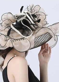 Retro Apricot Floral Decoration Mesh Tulle Floppy Sun Hat LC0468 -Ada Fashion Retro Apricot Floral Decoration Mesh Tulle Floppy Sun Hat5