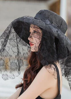 Retro Black Lace Patchwork Straw Woven Floppy Sun Hat LC0471 -Ada Fashion Retro Black Lace Patchwork Straw Woven Floppy Sun Hat3