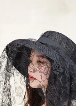 Retro Black Lace Patchwork Straw Woven Floppy Sun Hat LC0471 -Ada Fashion Retro Black Lace Patchwork Straw Woven Floppy Sun Hat5