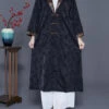 Retro Black Notched Patchwork Chinese Button Silk Trench Coats Spring LY5391