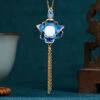 Retro Blue Ancient Gold Jade Lotus Flower Tassel Pendant Necklace KX1071 -Ada Fashion Retro Blue Ancient Gold Jade Lotus Flower Tassel Pendant Necklace1