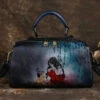Retro Blue Black Hand Painted Versatile Handbag HJ1011 -Ada Fashion Retro Blue Black Hand Painted Versatile Handbag1