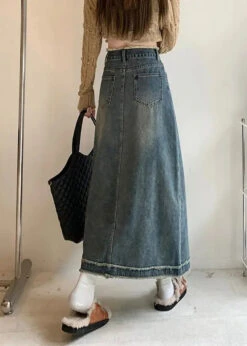 Retro Blue Patchwork Button Long Skirts Summer LY7923 -Ada Fashion Retro Blue Patchwork Button Long Skirts Summer Ada Fashion 143889886