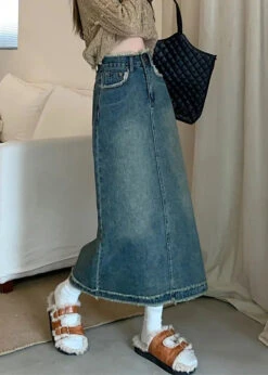 Retro Blue Patchwork Button Long Skirts Summer LY7923 -Ada Fashion Retro Blue Patchwork Button Long Skirts Summer Ada Fashion 143889990