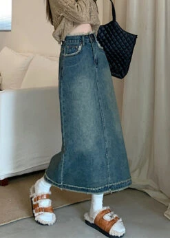 Retro Blue Patchwork Button Long Skirts Summer TY1022 -Ada Fashion Retro Blue Patchwork Button Long Skirts Summer5