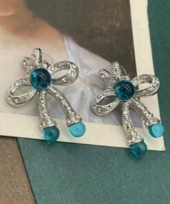 Retro Blue Sterling Silver CrystalColoured Glaze Bow Stud Earrings DF1009 -Ada Fashion Retro Blue Sterling Silver CrystalColoured Glaze Bow Stud Earrings5