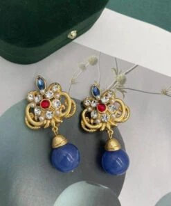 Retro Blue Sterling Silver Overgild Zircon Crystal Glass Drop Earrings GH1026 -Ada Fashion Retro Blue Sterling Silver Overgild Zircon Crystal Glass Drop Earrings5