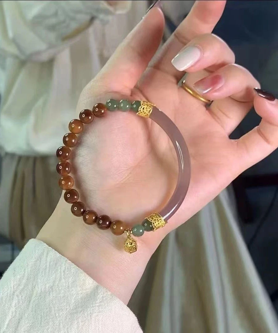 Retro Brown Beading Patchwork Jade Charm Bracelet GH1057 6 Retro Brown Beading Patchwork Jade Charm Bracelet GH1057 - Image 4
