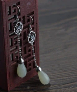 Retro Cyan Sterling Silver Jade Plum Blossom Drop Earrings LY8624 -Ada Fashion Retro Cyan Sterling Silver Jade Plum Blossom Drop Earrings Ada Fashion 150931698