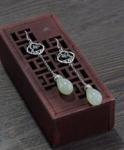 Retro Cyan Sterling Silver Jade Plum Blossom Drop Earrings LY8624 -Ada Fashion Retro Cyan Sterling Silver Jade Plum Blossom Drop Earrings Ada Fashion 150931773