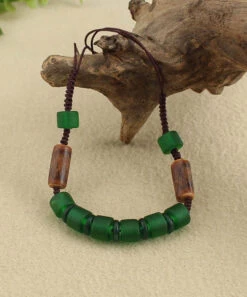 Retro Green Hand Woven Coloured Glaze Gratuated Bead Necklace KX1014 -Ada Fashion Retro Green Hand Woven Coloured Glaze Gratuated Bead Necklace3
