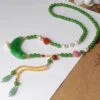 Retro Green Jade Agate Pearl Coloured Glaze Tassel Pendant Necklace KX1027 2 Retro Green Jade Agate Pearl Coloured Glaze Tassel Pendant Necklace KX1027 -Ada Fashion Retro Green Jade Agate Pearl Coloured Glaze Tassel Pendant Necklace1