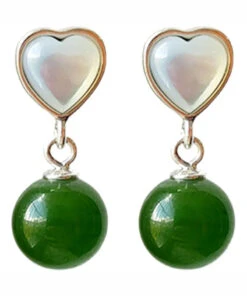 Sterling Silver Inlaid Love Shell JadeDrop Earrings -Ada Fashion Retro Green Sterling Silver Inlaid Love Shell JadeDrop Earrings Ada Fashion 177859042