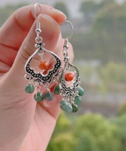 Retro Jade Tassel Hollow Out Silver Drop Earrings LY9177 -Ada Fashion Retro Jade Tassel Hollow Out Silver Drop Earrings2