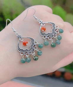 Retro Jade Tassel Hollow Out Silver Drop Earrings LY9177 -Ada Fashion Retro Jade Tassel Hollow Out Silver Drop Earrings3