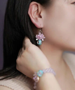 Retro Light Purple 24K Gold Coloured Glaze Synthetic Flower Drop Earrings LY2205 -Ada Fashion Retro Light Purple 24K Gold Coloured Glaze Synthetic Flower Drop Earrings3