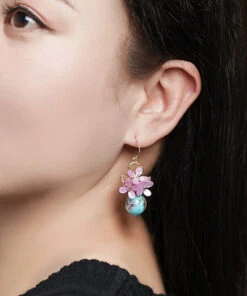 Retro Light Purple 24K Gold Coloured Glaze Synthetic Flower Drop Earrings LY2205 -Ada Fashion Retro Light Purple 24K Gold Coloured Glaze Synthetic Flower Drop Earrings4