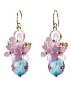 Retro Light Purple 24K Gold Coloured Glaze Synthetic Flower Drop Earrings LY2205 -Ada Fashion Retro Light Purple 24K Gold Coloured Glaze Synthetic Flower Drop Earrings5