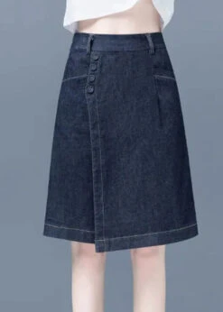 Retro Navy Patchwork High Waist Solid Half Jeans TY1066 -Ada Fashion Retro Navy Patchwork High Waist Solid Half Jeans3