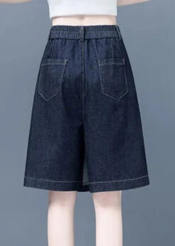 Retro Navy Patchwork High Waist Solid Half Jeans TY1066 -Ada Fashion Retro Navy Patchwork High Waist Solid Half Jeans4