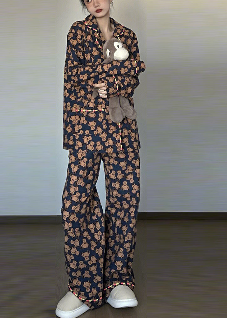 Retro Peter Pan Collar Print Button Pajamas Two Piece Set Spring TO1002 3 Retro Peter Pan Collar Print Button Pajamas Two Piece Set Spring TO1002