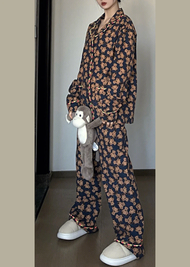 Retro Peter Pan Collar Print Button Pajamas Two Piece Set Spring TO1002 5 Retro Peter Pan Collar Print Button Pajamas Two Piece Set Spring TO1002 - Image 3