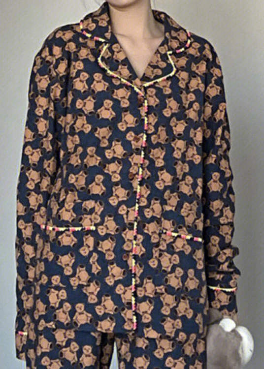 Retro Peter Pan Collar Print Button Pajamas Two Piece Set Spring TO1002 6 Retro Peter Pan Collar Print Button Pajamas Two Piece Set Spring TO1002 - Image 4