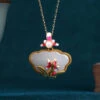 Retro Red Ancient Gold Jade Pearl Pendant Necklace KX1061 -Ada Fashion Retro Red Ancient Gold Jade Pearl Pendant Necklace1