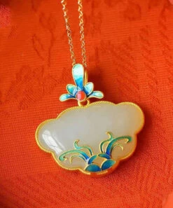 Retro Red Ancient Gold Jade Pearl Pendant Necklace KX1061 -Ada Fashion Retro Red Ancient Gold Jade Pearl Pendant Necklace4